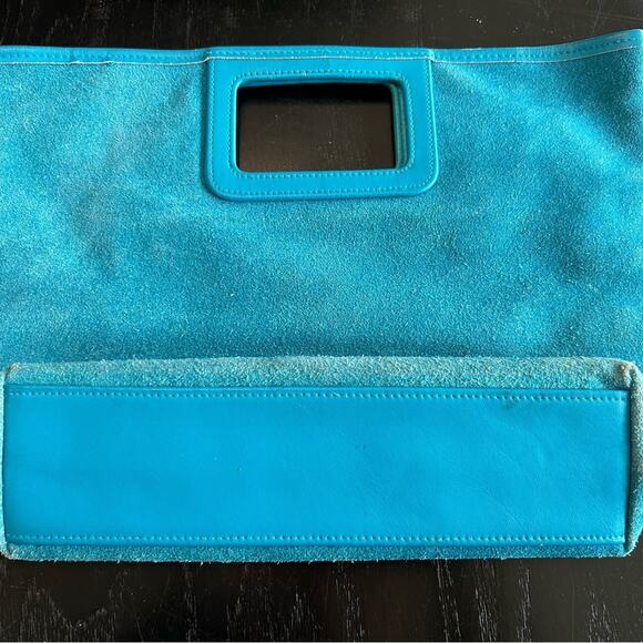 Blue Suede Handbag- clutch- leather- boho- color pop - western - Picture 7 of 11